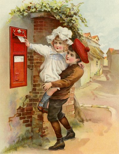 La boîte aux lettres du village (lithographie en couleur) - English School