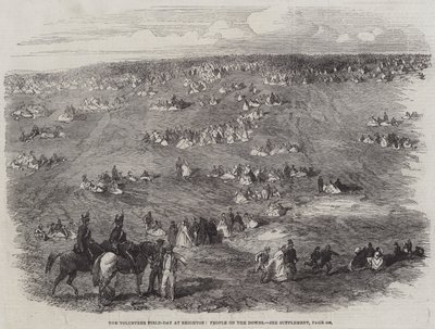 La journée des volontaires à Brighton, les gens sur les Downs (gravure) - English School