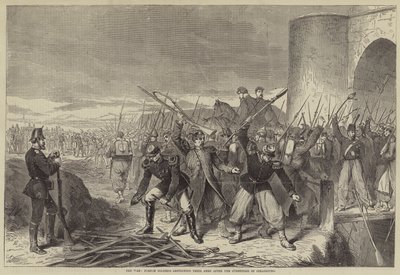La guerre, soldats français détruisant leurs armes après la reddition de Strasbourg (gravure) - English School