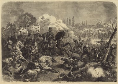 La guerre, le roi Guillaume et son état-major à Gravelotte (gravure) - English School