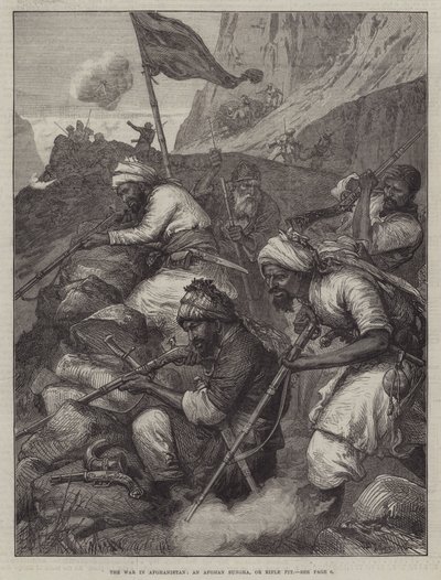 La guerre en Afghanistan, un Sungha afghan, ou fosse à fusils (gravure) - English School
