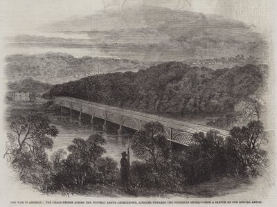 La guerre en Amérique, le pont en chaîne sur le Potomac au-dessus de Georgetown, en direction de la rive de Virginie - English School