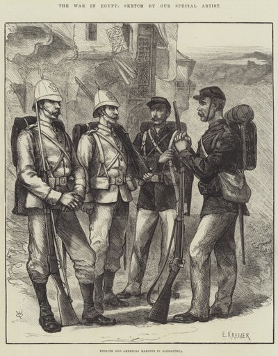 La guerre en Égypte, marines anglais et américains à Alexandrie - English School