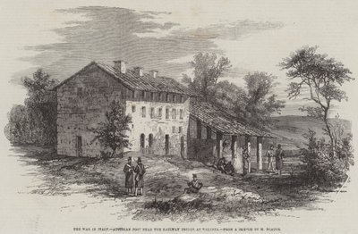 La guerre en Italie, poste autrichien près du pont ferroviaire de Valenza (gravure) - English School