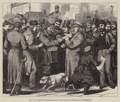 La guerre, lecture des télégrammes de guerre sur la perspective Nevski, Saint-Pétersbourg - English School