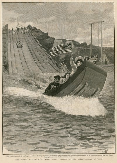 Le Spectacle Aquatique du Monde à Earls Court, Londres; Toboggan aquatique du Capitaine Boyton en action - English School