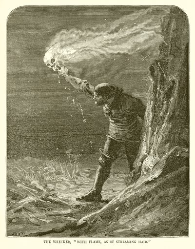 Le naufrageur, avec des flammes comme des cheveux flottants - English School