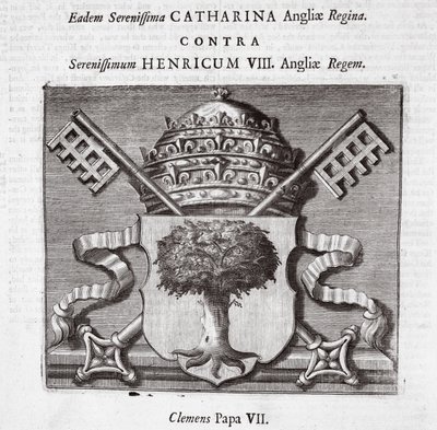 Les armoiries du pape Clément VII, illustration des Actes et Monuments de John Foxe, neuvième édition, pub. 1684 - English School