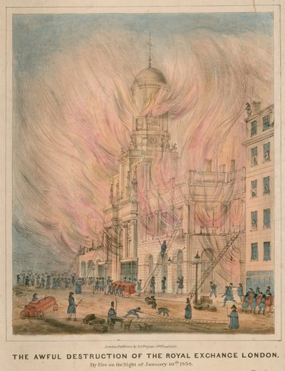 La terrible destruction de la Bourse Royale de Londres par le feu dans la nuit du 10 janvier 1838 - English School