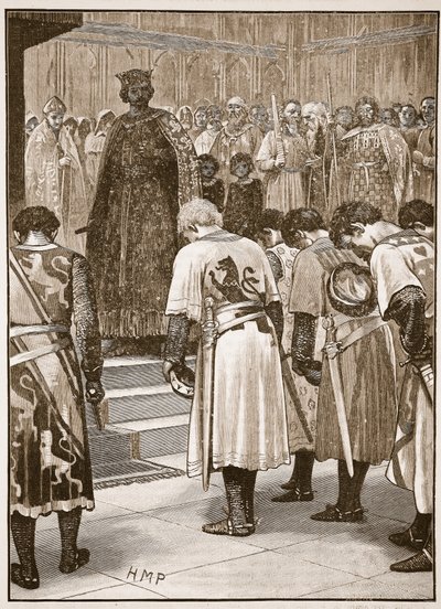Les barons soumettant leurs demandes à Henri, illustration de Cassells Illustrated History of England - English School