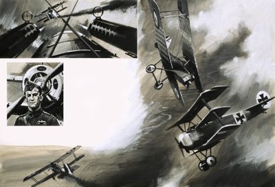 La bataille entre les SE5 britanniques et Werner Voss dans son triplan Fokker - English School
