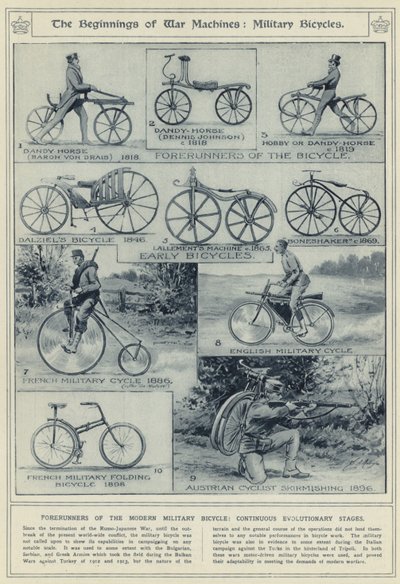 Les débuts des machines de guerre, vélos militaires, précurseurs du vélo militaire moderne, étapes évolutives continues - English School