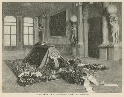 Le corps de feu M. Browning dans le hall du Palazzo Rezzonico, Venise - English School