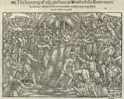 Le bûcher de treize personnes à Stratford le Bow (gravure) - English School