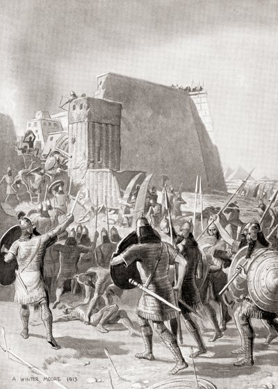 La capture de Memphis, Égypte par le roi assyrien Esarhaddon, 671 av. J.-C. (Histoire des Nations de Hutchinson, pub.1915) - English School