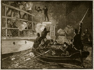 La capture de la Caroline, 1837 (illustration de Cassells Illustrated History of England) - English School