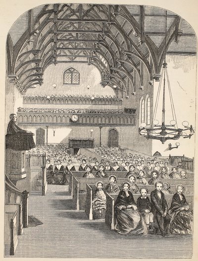 La chapelle à Brixton, illustration de The Criminal Prisons of London and Scenes from Prison Life par Henry Mayhew et John Binny, pub. 1862 - English School