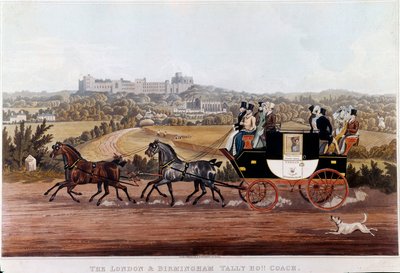 La diligence reliant Birmingham à Londres. Lithographie de l