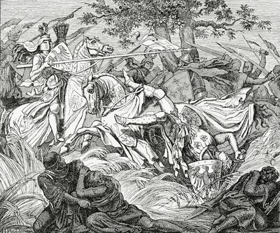 La mort de Manfred à la bataille de Bénévent, 26 février 1266, 1882 - English School