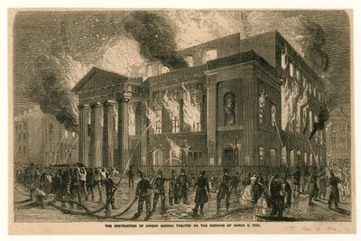 La destruction du Théâtre de Covent Garden, Londres, le matin du 5 mars 1856 - English School