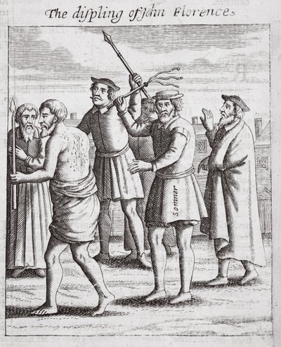 La discipline de John Florence, illustration des Actes et Monuments de John Foxe, neuvième édition, pub. 1684 - English School