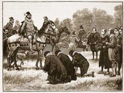 Les divins dissidents présentant leur pétition à Jacques, illustration de Cassells Illustrated History of England - English School