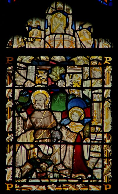 La fenêtre est représentant Saint François recevant les stigmates; musiciens anges dans le dais - English School