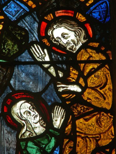 La fenêtre est représentant une scène de la vie de Sainte Marie-Madeleine - Noli me Tangere? - English School