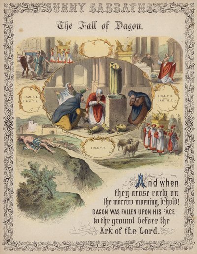 La chute de Dagon (gravure en couleur) - English School