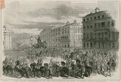 La grande procession de la statue de Wellington tournant dans Park Lane - English School