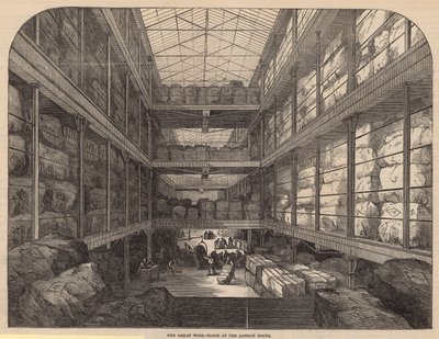Le grand étage de laine aux docks de Londres - English School