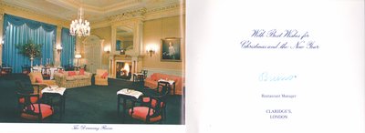 Intérieur de la carte de Noël et du Nouvel An de Claridge