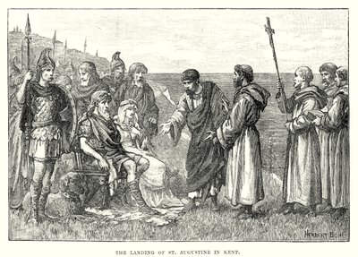 Le débarquement de Saint Augustin dans le Kent (gravure) - English School