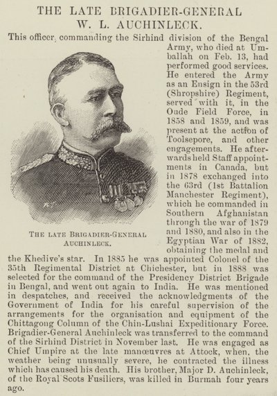 Feu le brigadier-général W L Auchinleck (gravure) - English School