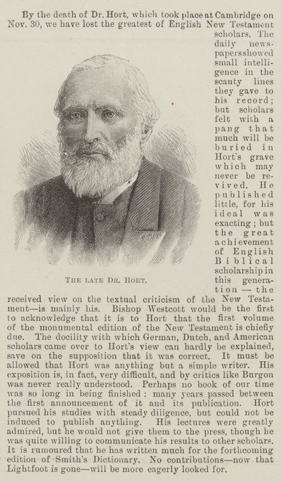 Le défunt Dr Hort (gravure) - English School