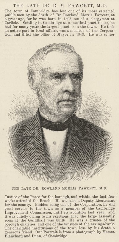 Feu Dr Rowland Morris Fawcett, MD (gravure) - English School