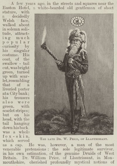 Le défunt Dr W Price, de Llantrissant (gravure) - English School