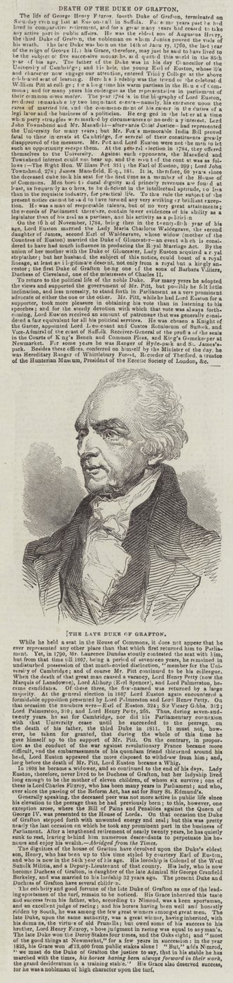 Feu le duc de Grafton (gravure) - English School