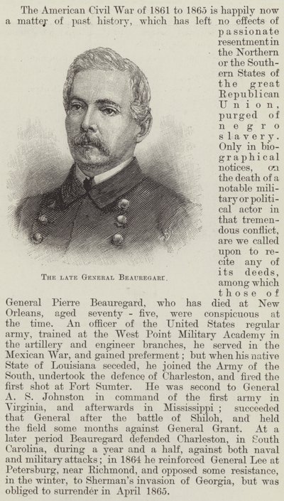 Le défunt général Beauregard (gravure) - English School