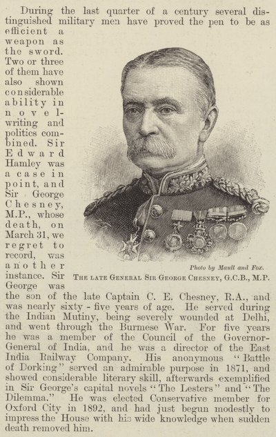 Feu le général Sir George Chesney, GCB, MP (gravure) - English School