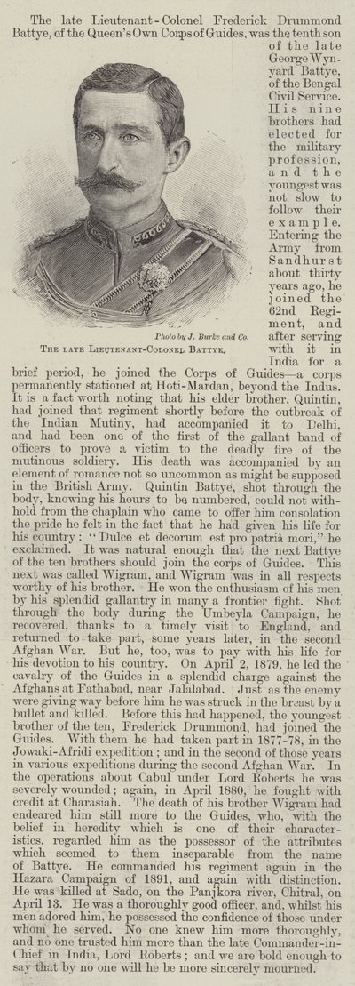 Feu Lieutenant-Colonel Battye (gravure) - English School
