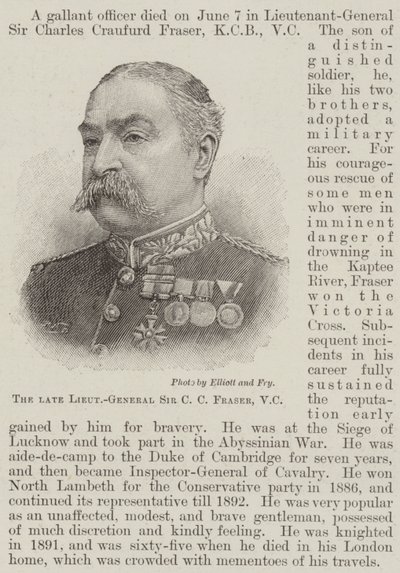 Feu Lieutenant-Général Sir C C Fraser, VC (gravure) - English School