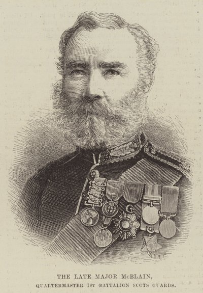 Feu le major McBlain, quartier-maître du 1er bataillon des Scots Guards (gravure) - English School