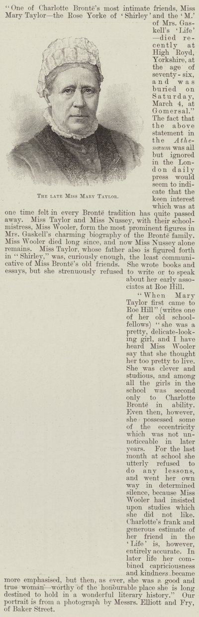 La défunte Mlle Mary Taylor (gravure) - English School