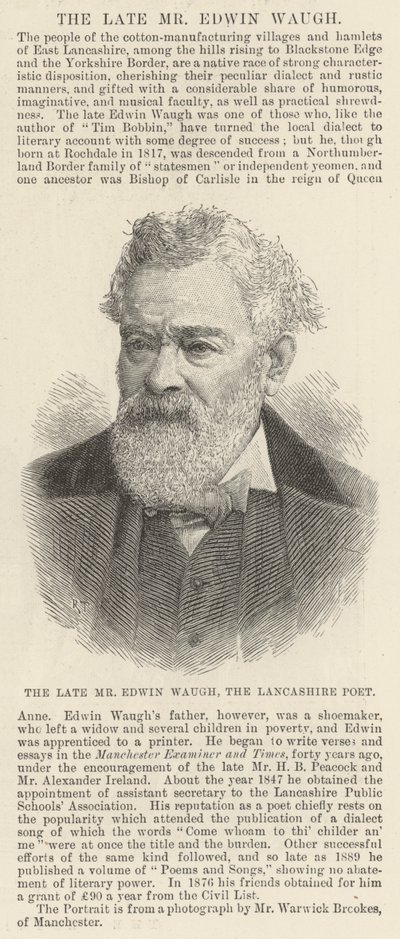 Le défunt M. Edwin Waugh, le poète du Lancashire - English School