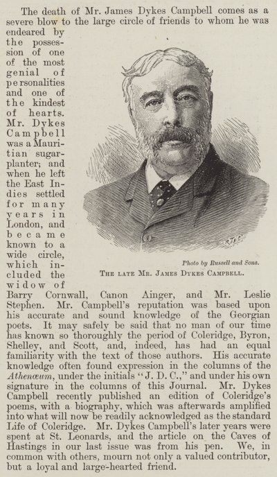 Feu M. James Dykes Campbell (gravure) - English School