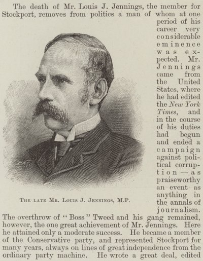Le défunt M. Louis J Jennings, MP (gravure) - English School