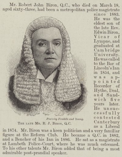 Feu M. R J Biron, QC (gravure) - English School