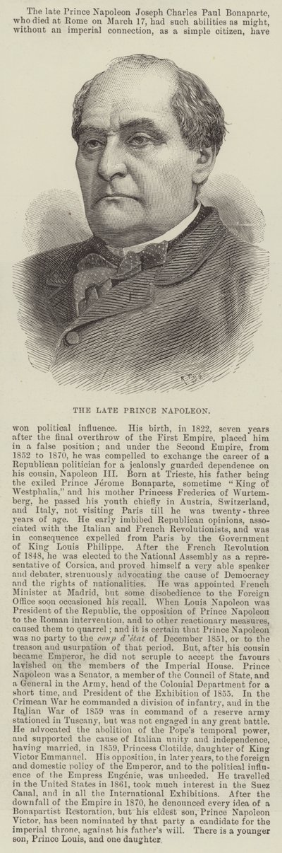 Feu le prince Napoléon (gravure) - English School