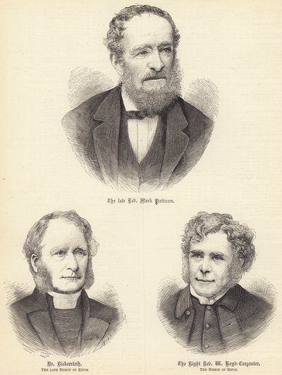 Feu Révérend Mark Pattison, Dr Rickersteth, feu Évêque de Ripon, le Très Révérend... (gravure) - English School
